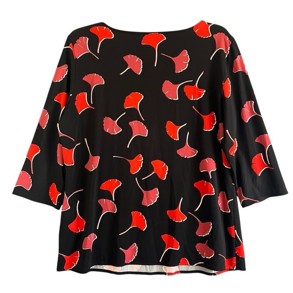 BOSS Hugo Boss Black & Red Ginko Flower Floral 3/4 Sleeve Blouse Size XL - Picture 2 of 11